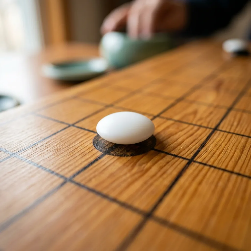 Macro of wood grain and a white stone on a star point
